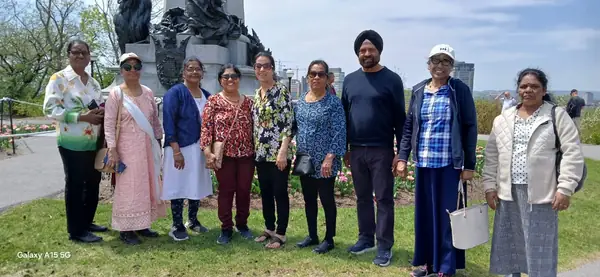 Group posing in a garden