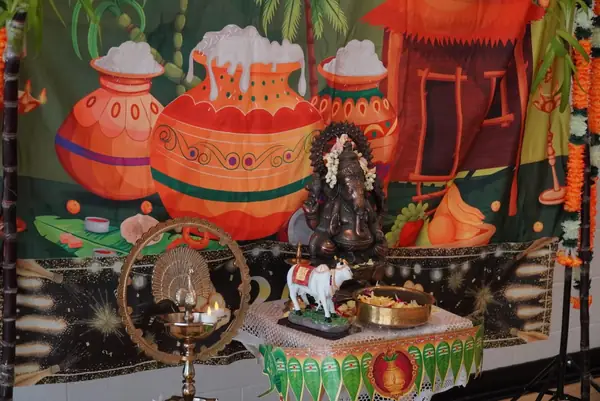 Festive display with decorated clay pots