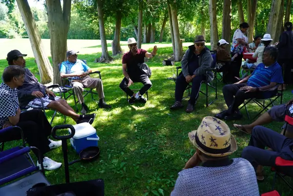 People seated in a park