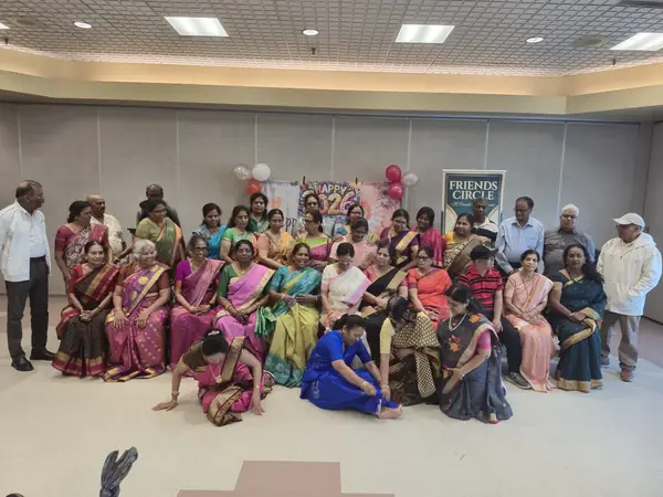 Large group posing in a hall